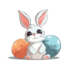 Obraz premium Cute easter bunny with eggs