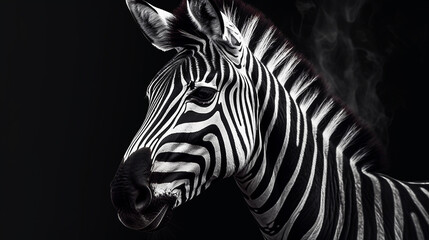 Fototapeta na wymiar zebra portrait on dark background, generative AI
