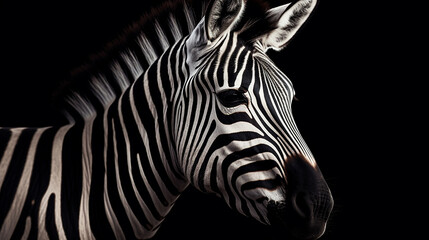 Fototapeta na wymiar zebra portrait on dark background, generative AI