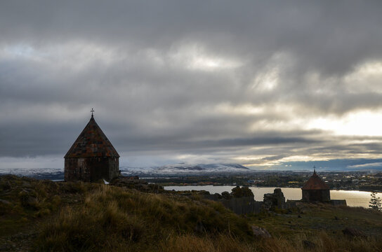 Sevanavank Monastery  located on a peninsula at the shore of lake Sevan, Armenia. Medieval Armenian architecture