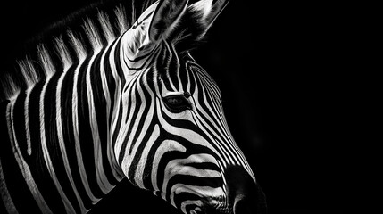 zebra portrait on dark background, generative AI