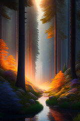 sunset in the forest