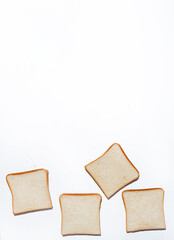 Top view of white toast bread slices with breadcrumbs