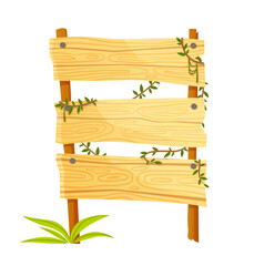 Wooden sign in jungle style. Tropical stair from rainforest. Nature and wild life. Directional panel and navigation. Poster or banner for website. Cartoon flat vector illustration