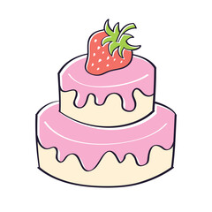 Big cake with a strawberry isolated cartoon vector