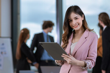 Business woman in the modern office. Women leader the new company self-confident. Professional Confident business expert
