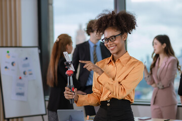 Business woman making online call using Tablet or smart phone . business woman work at modern office and virtual video conference meeting with colleagues business people