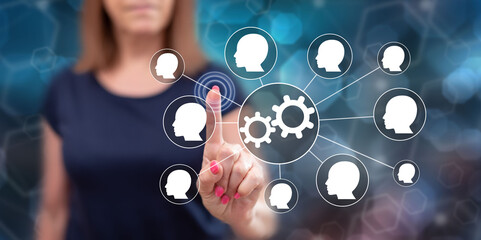 Woman touching a teamwork concept