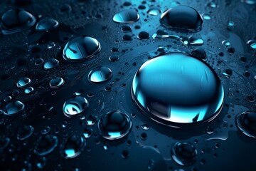 Blue, abstract water drops - Generative AI