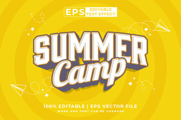 Editable text effect Summer Camp 3d Cartoon template style premium vector