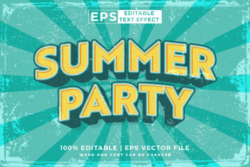 Editable text effect summer party 3d retro template style premium vector - obrazy, fototapety, plakaty