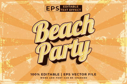 Editable text effect beach party 3d retro template style premium vector