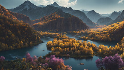 Enchanted Hours: Countryside Landscapes in Autumn and Spring - Generated AI