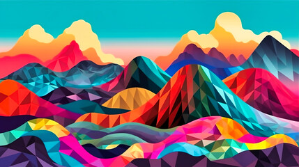 Fototapeta na wymiar The futuristic chromatic waves with colorful and abstract mountains