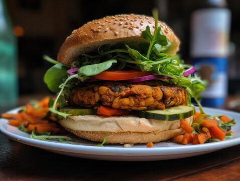 Generative ai hamburger food meat vegan 