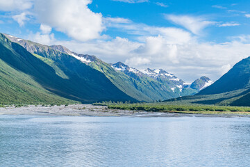Mountains along the bay in Whittier, Alaska