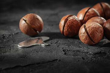 hazelnuts on wooden background