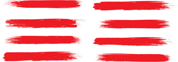 Red brush stroke set isolated on background. Paint brush stroke vector for ink paint, grunge design element, dirt banner, watercolor design, dirty texture. Trendy brush stroke, vector illustration