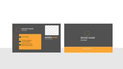 Modern yellow, black business, personal card for company. Corporate communication business card.