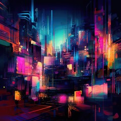 Colorful Geometric Cityscape: A Vibrant Abstract Design. Generative AI.