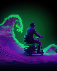 Neon Dreams: Stockbroker Riding the Vaporwave Wave in Purple and Green. Generative AI.