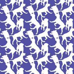 Dog silhouettes pattern fabric. Elegant, soft seamless background, abstract background with labrador retriever dog shapes for Dog Lovers. White and violet seamless Birthday present wrapping paper.