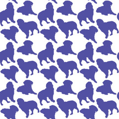 Dog silhouettes pattern fabric. Elegant, soft seamless background, abstract background with golden retriever dog shapes for Dog Lovers. White and violet seamless Birthday present wrapping paper.