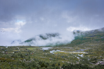 Mountain trail to hike to Trolltunga scenic spot,  Norway