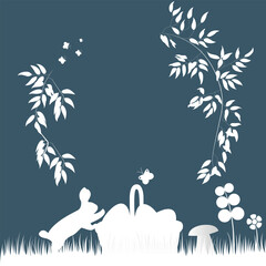 Rabbit in the lawn with an Easter basket