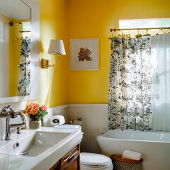 Modern luxury bathroom, home architecture, interior design in yellow design ai Generated, generative AI, CGI graphics