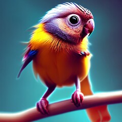Adorable colorful exotic bird, fantasy drawing ai Generated, generative AI, CGI graphics