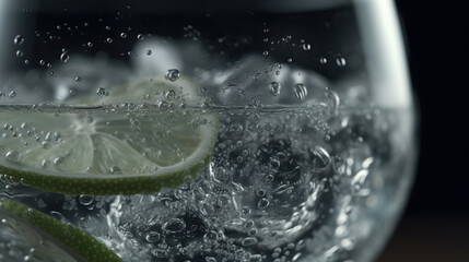 Close up image of gin and tonic cocktail. where you can see even the gas bubbles.