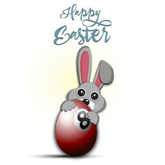 Happy Easter. Rabbit with egg shaped billiard ball