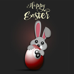 Happy Easter. Rabbit with egg shaped billiard ball
