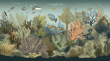 Fototapeta na wymiar Illustration representing the fauna of marine life and reefs.