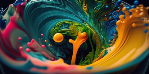 Obraz premium different-colored liquids mixing and swirling together, concept of Viscosity and Diffusion, created with Generative AI technology