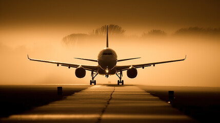 Fototapeta na wymiar Image of a plane landing on the runway.