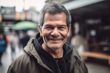 Portrait of a senior man smiling at the camera in the city