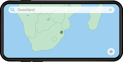 Searching map of Swaziland in Cell phone.