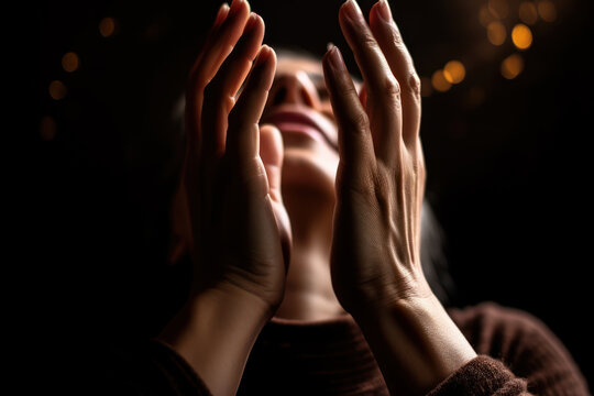 woman hands pray generative ai