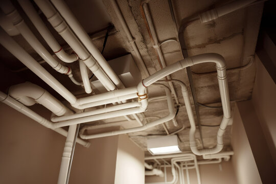 water pipes in the basement of an apartment building generative ai