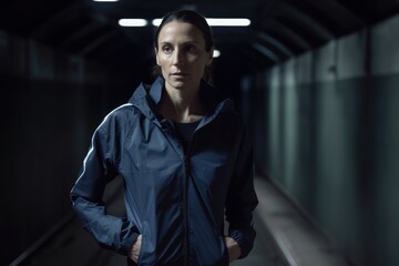 Portrait Of A Young Woman In Sportswear Standing In Corridor