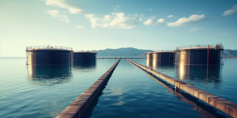 Obraz premium lake nuclear fuel cooling tanks generative ai