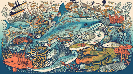 Obraz na płótnie Canvas Illustration showing the diversity of marine life.