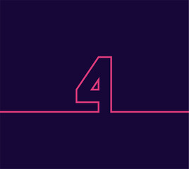 vector design line number 4 four with sticking out to 2 sides. in pink on a dark blue background