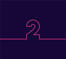 vector design line number 2 two with sticking out to 2 sides. in pink on a dark blue background