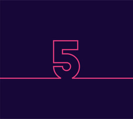vector design line number 5 five with sticking out to 2 sides. in pink on a dark blue background