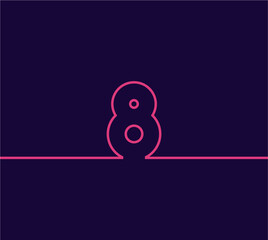 vector design line number 8 eight with sticking out to 2 sides. in pink on a dark blue background
