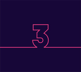 vector design line number 3 three with sticking out to 2 sides. in pink on a dark blue background