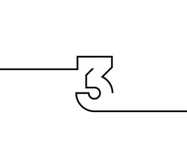 vector design line number 3 three with sticking out to 2 sides. in black on a white background. number line